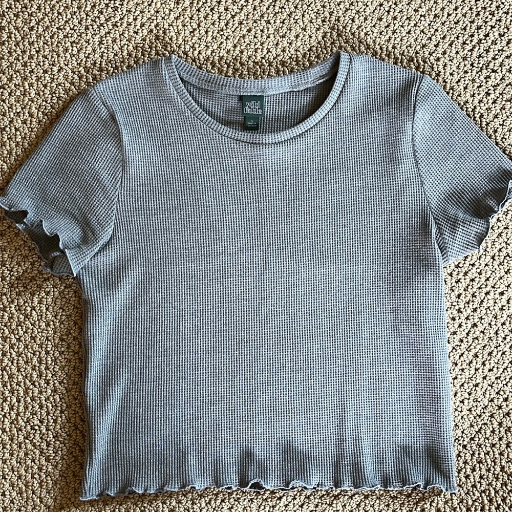 Wild fable waffle knit lettuce edge baby tee top